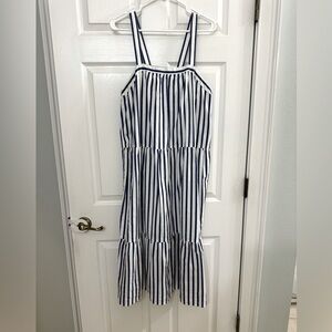Universal Thread White and Navy Vertical-Stripe Maxi Dress